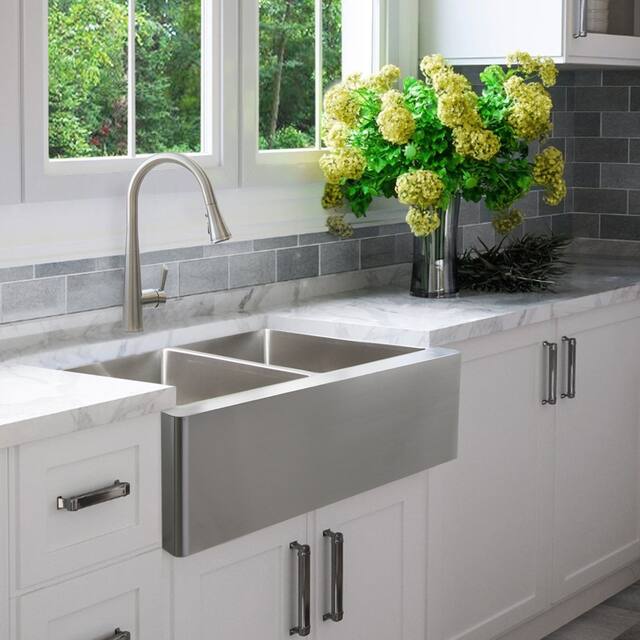 33"L x 21"W Double Basin Undermount Kitchen Sink with Grids and